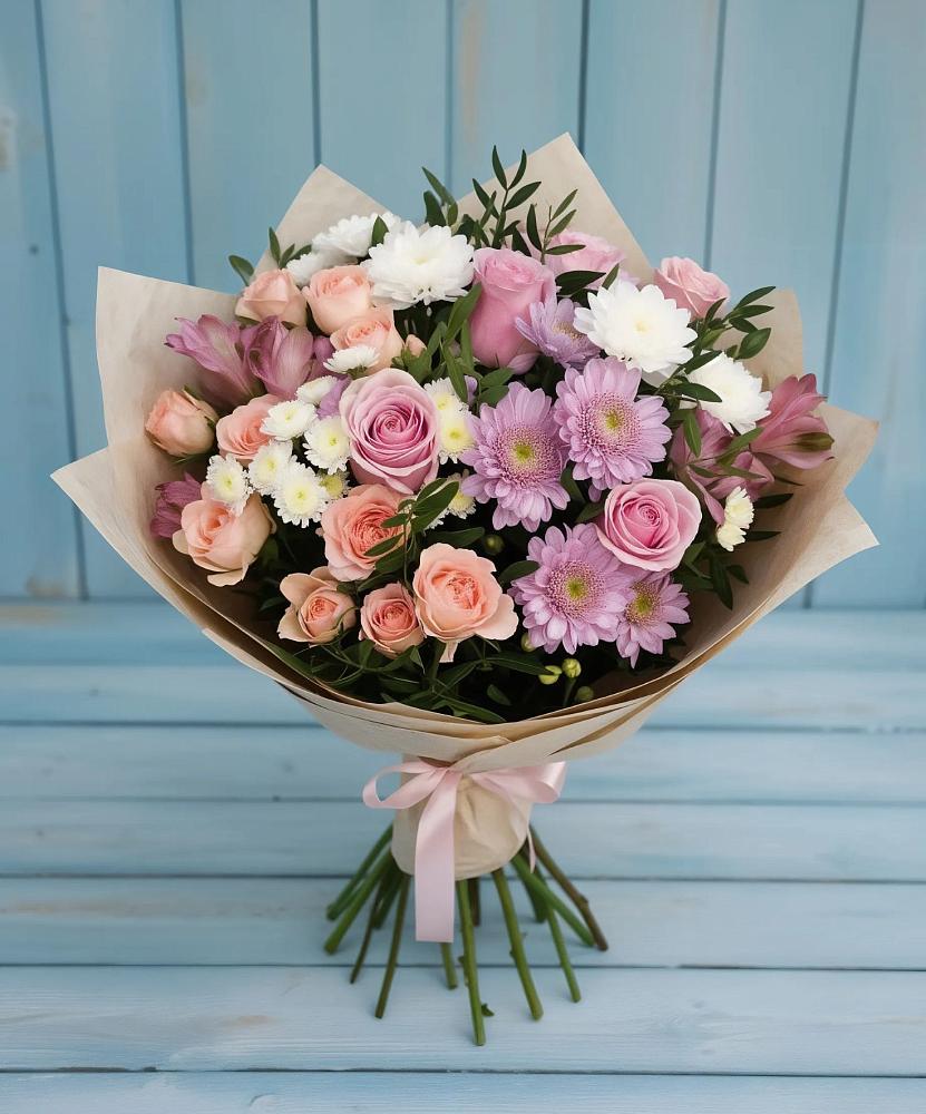 Букет цветов из: Хризантемы, Розы и Альстромерии в Алатыри